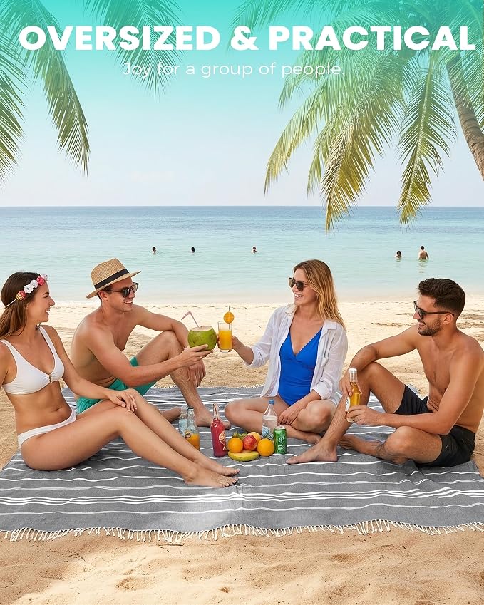 Antfuny 2 Packs Turkish Beach Towel Jumbo Extra Large XL XXL Big Oversized Giant Huge Thin Outdoor Picnic Accessories Airplane Travel Essentials Camping Gears Must Haves Yard Yoga Mat Grey
