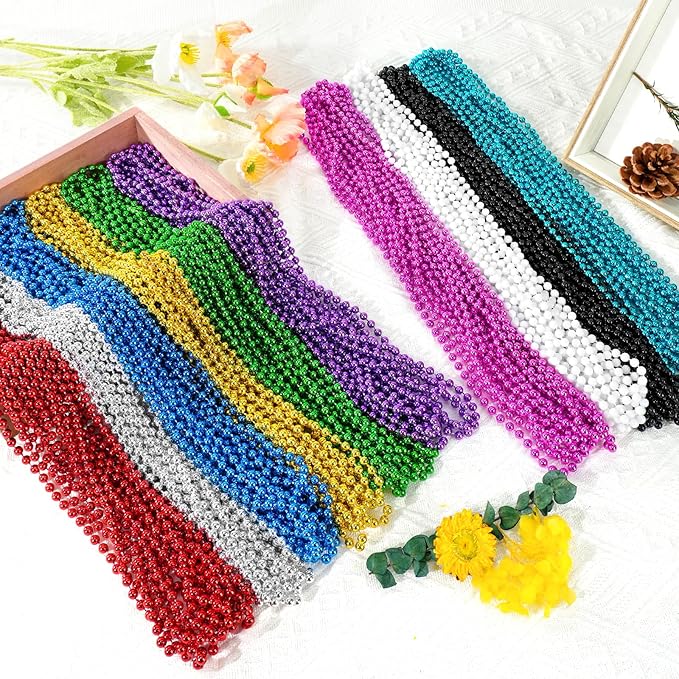 SHAOQINLIN 12 PCS Mardi Gras Beads, 10 Colors 33 Inch Colorful Bead Necklaces Bulk Party Beads Necklace Round Beaded Necklaces for Mardi Gras, St. Patrick's Day, Christmas, Carnival Party Favor