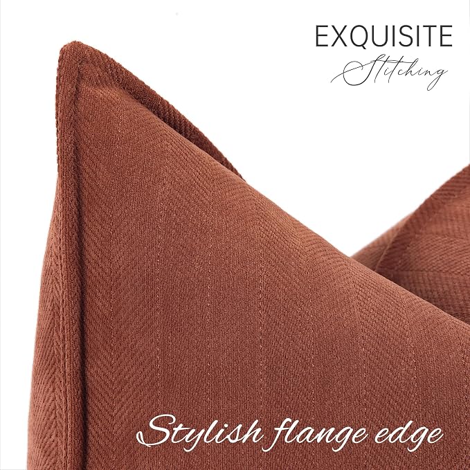 Rust Throw Pillow Covers 12x20 Set of 2 Chenille Fall Pillow Covers with Elegant Design Soft and Luxurious Decorative Throw Pillows for Couch, Bed, and Home Decor