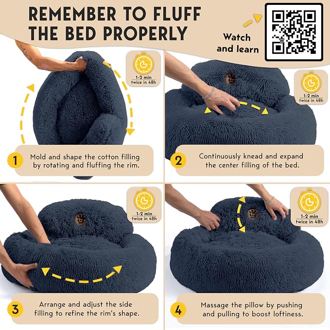 PetJett XL Dog Beds for Large Sized Dog - 45'' Extra Large Dog Bed, Washable Dog Bed - Anti-Slip Super Soft Round Donut Bed, Fluffy Faux Fur Anti-Anxiety Premium Comfort Pet Bed, Fits Dogs upto 120lbs