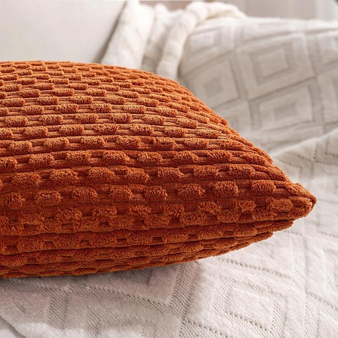Set of 4 Yellow Rust Aqua Decorative Throw Pillow Covers 24x24 Inch Corduroy Pillow Covers for Bed Couch Sofa Living Room Soft Square Cushion Cases