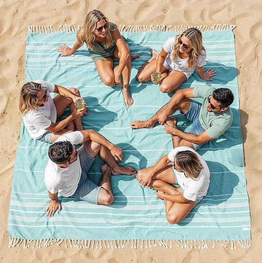 LANE LINEN Large Beach Blanket – Oversize Beach Towel, Beach Games for Family, Compact Quick-Dry Towel (82"x82"), Perfect for Lounging, Resort Stays, & Coastal Escapes - Aqua