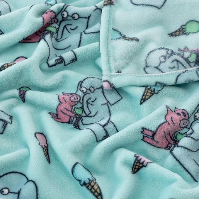 Berkshire Mo Willems® VelvetLoft® Throw Blanket - Super Soft Plush Elephant & Piggie Character Design - Cozy Home Decor, Elephant_Piggie Ice Cream, 50 in x 70 in(Official Mo Willems® Product)