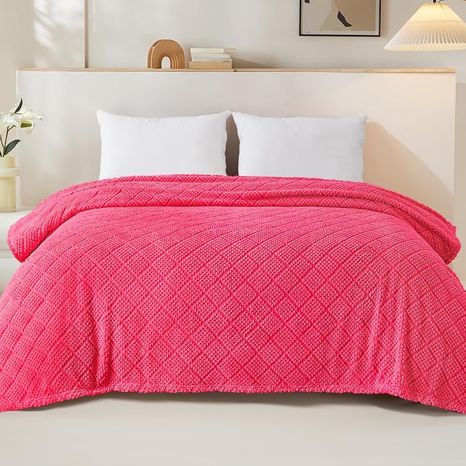 Whale Flotilla Soft Fleece King Size Blanket for Bed, Hot Pink | Jacquard Waffle Blankets for Home Decor, Lightweight and Cozy, All Season Suitable, 90x104 Inch