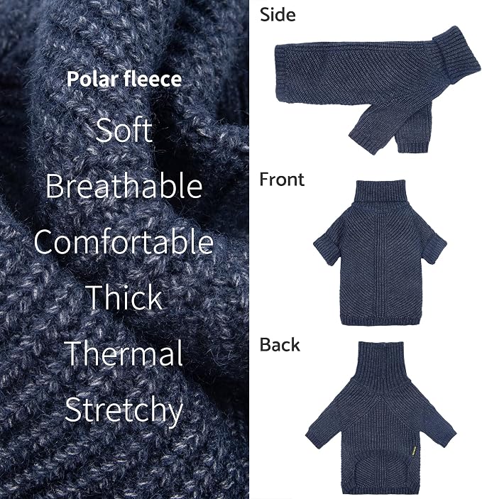 Fitwarm Turtleneck Knit Dog Sweater, Thermal Dog Winter Clothes for Small Dogs Boy Girl, Cozy Sweaters for Dogs, Doggy Pullover Jumper, Pet Outfit, Heather Navy Blue, Large