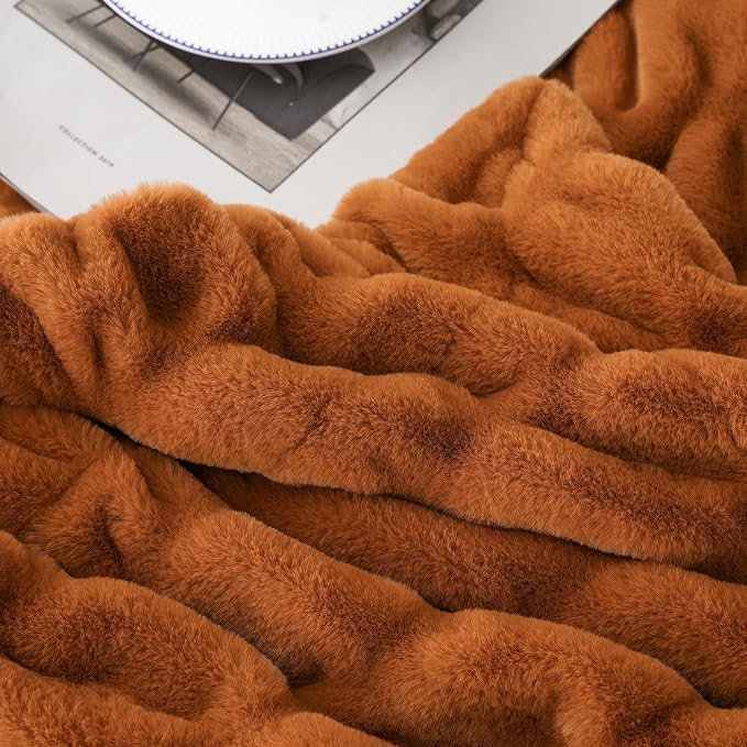 BATTILO Faux Fur Throw Blanket for Couch, Fall Decor, 60"x80", Double Side | Burnt Orange Throw Blanket, Fall Throw Blanket, Silky Cozy Soft Mink Faux Fur Blanket For Bed, Sofa, Living Room