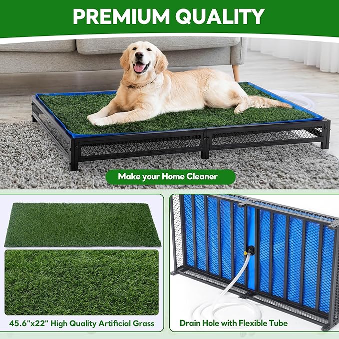 HOMBYS Grass Potty for Dogs with Drain, Artificial Grass Pet Litter Box Tray for Medium & Larhe Dog, Puppy Porch Toilet for Patio, Indoor & Outdoor Use(47" L x 23" W x 6" H)