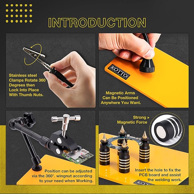 KOTTO Helping Hands Soldering, Third Hand Soldering Tools PCB Holder Four Arms Helping Hands Crafts Jewelry Hobby Workshop Helping Station Non-slip Steel Weighted Base