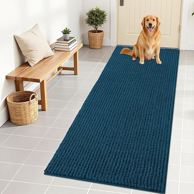 OLANLY Dog Door Mat for Muddy Paws 70x24, Extra Absorbent Chenille Mud Mat | Atlantic Blue, Absorbs Moisture and Dirt, Non-Slip Machine Washable Doormat, Quick-Drying Indoor Entryway Floor Mat for Dogs