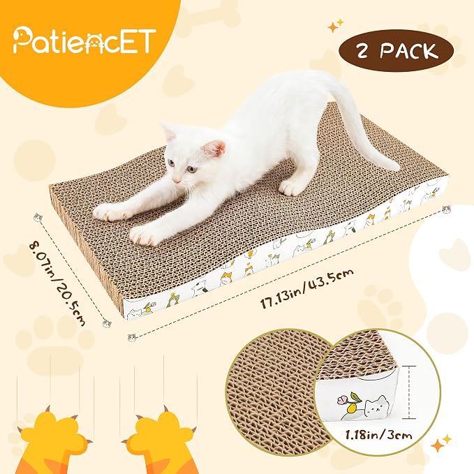 PatiencET Cat Scratch Pad 2 Pack, Waved Cardboard Cat Scratcher | Scratching Board with Catnips for Small Medium Size Cats, Kittens, Protects Furniture & Couch