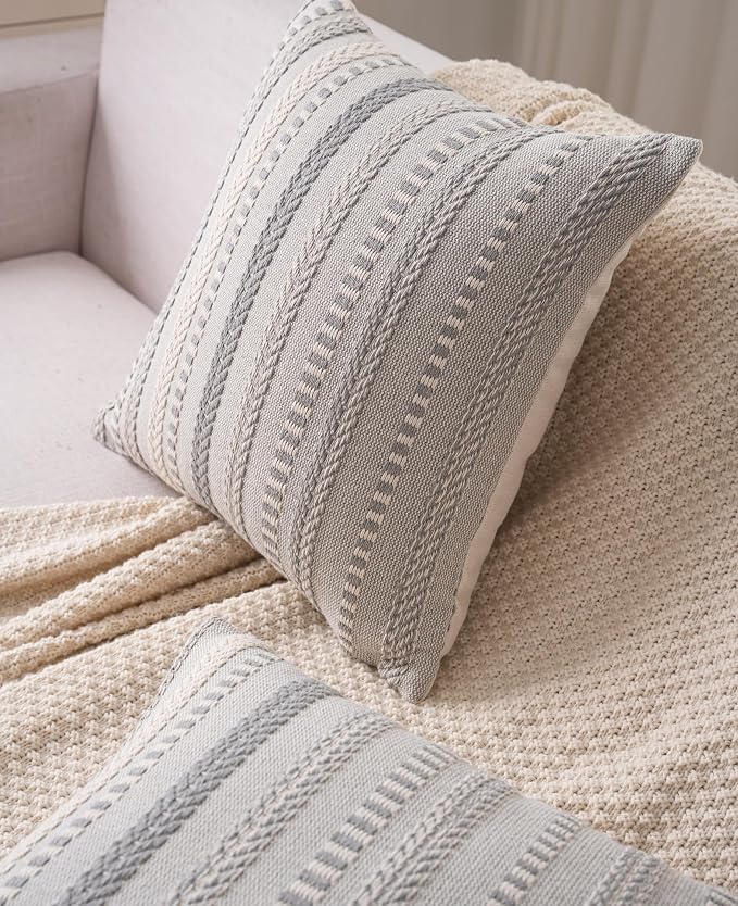 Cethom Boho Throw Pillow Covers 22x22 Inch Set of 2, Farmhouse Decorative Couch Pillow Cases, Grey Accent Pillows of Bed, Sofa Bedroom Living Room Home Decor Cushion Cover