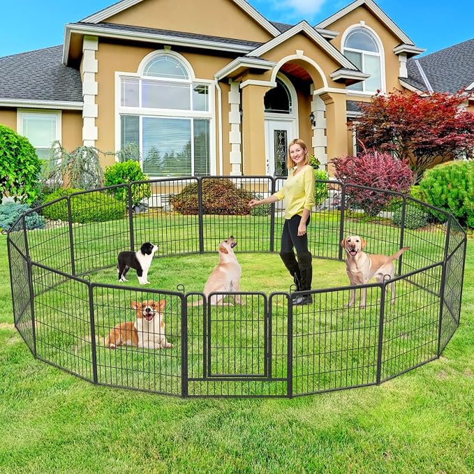 Outdoor Dog Playpen Door, 32 inch Add-on Dog Fence Dog Gate with Secure Lock
