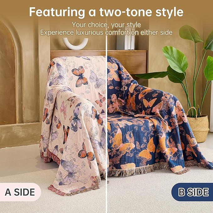 VANJOROY Boho Throw Blanket, 100% Organic Cotton Breathable Ultra Soft 91" x 108" King Bed Quilt Throw - All Season Floral Rustic Farmhouse Decor Luxury Blanket for Sofa Couch Chair and Gift