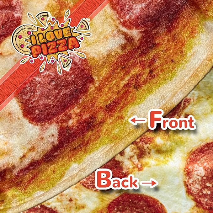 Bcareself Pizza Blanket 71 inches for Adult Kids, Double Sided Funny Realistic Food Pepperoni Pizzas Personalized Throw Blanket Novelty Christmas Birthday Gifts 300 GSM Soft Flannel Red