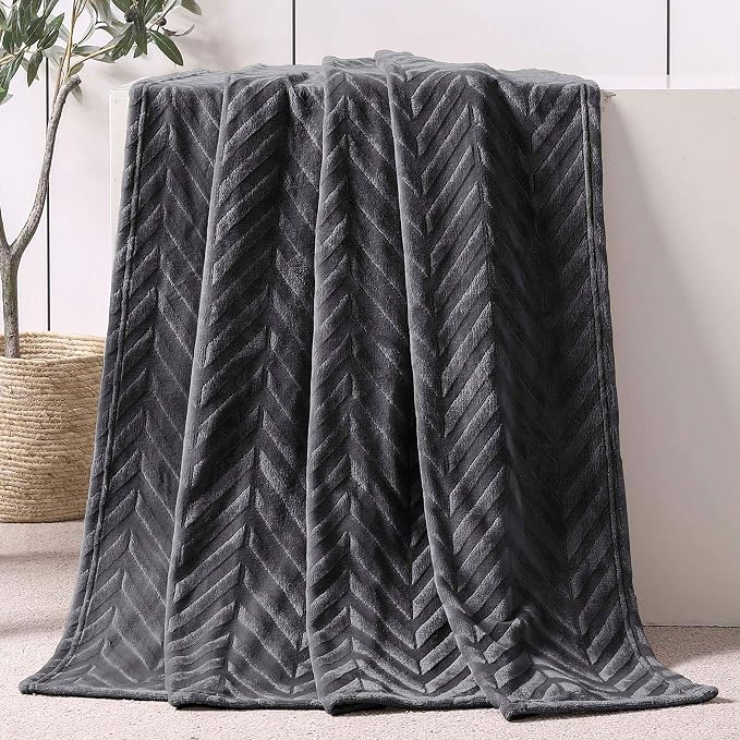 Whale Flotilla Flannel Fleece Fall Throw Blanket for Couch, Dark Grey | Lightweight Breathable Soft Sofa Throws, Plush Fluffy Chevron Design Decorative Blankets for Home Life, 50x60 Inch