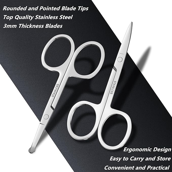 12-Pack Nose Hair Grooming Scissors Curved,Sharp Manicure Cuticle Scissors Stainless Steel All Purpose,Small Scissors Beauty for Men Women Eyebrow,Mustache,Beard Ear Trimming Kit