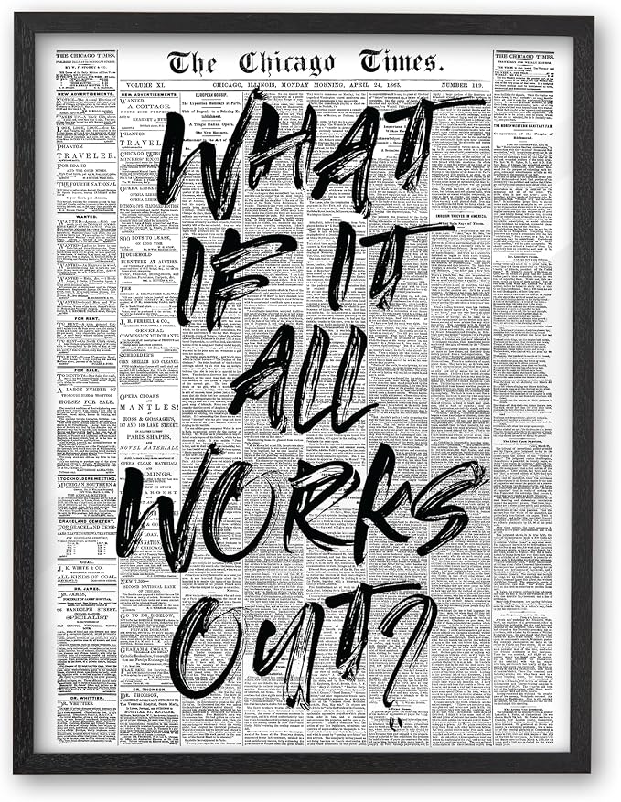 iHery 12x16in What If It All Works Out Framed Motivational Wall Art | Premium Black OAK Wood Frame with Canvas Print, Motivational Decor for Bedroom, Dorm, Office and Living Room, 1Pack