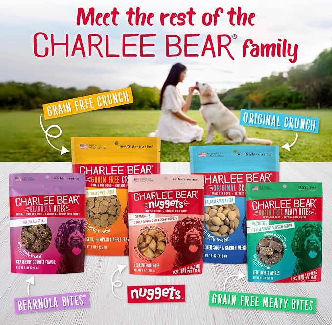 Charlee Bear Grain Free Dog Treats, Peanut Butter & Banana, 8 oz | Pocket-sized Dog Training Treats, Crunchy Dog Treats, Limited Ingredient Recipe, Under 3 Calories per Treat, Made in USA