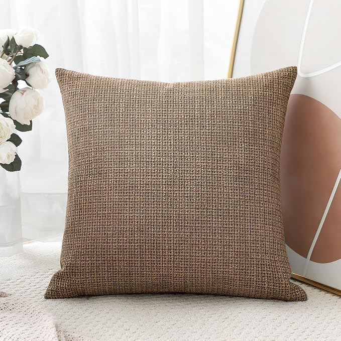 OTOSTAR Linen Throw Pillow Cover Set of 1 Decorative Square Pillowcases Cushion Covers 20x20 Inch for Home Decor Sofa Bedroom Car 50 x 50CM Brown