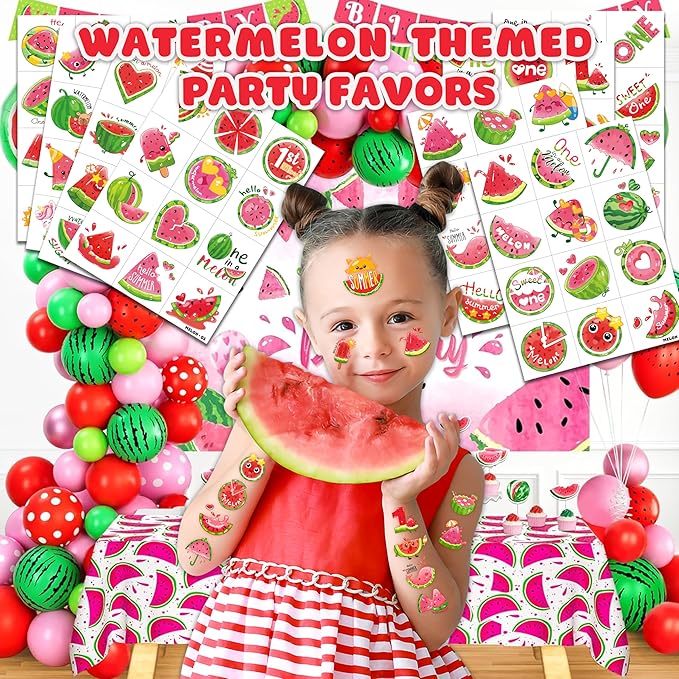 96PCS Watermelon Pre-Cut Temporary Tattoos for Kids | Super Cute Themed Birthday Party Favors, Supplies, Decorations, Funny Fruit Fake Tattoo Stickers, School Rewards Prizes & Gifts For Boys & Girls
