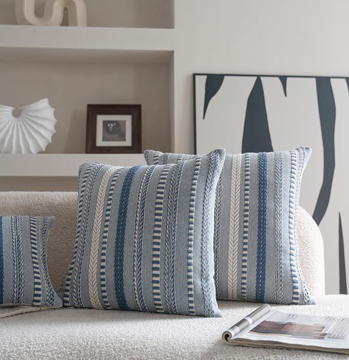 Cethom Boho Throw Pillow Covers 22x22 Inch Set of 2, Farmhouse Decorative Couch Pillow Cases, Blue Accent Pillows of Bed, Sofa Bedroom Living Room Home Decor Cushion Cover