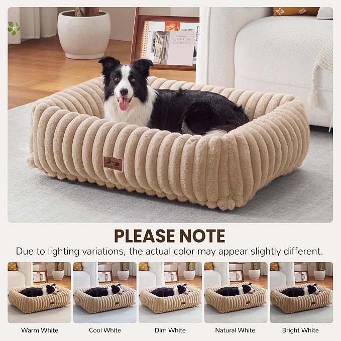 Dog Beds Large Sized Dog,Rectangle Orthopedic Pet Bed for Large Dog, Comfort Fluffy Memory Foam Dog Beds with Anti-Slip Bottom,Camel (35x25x9 inches)