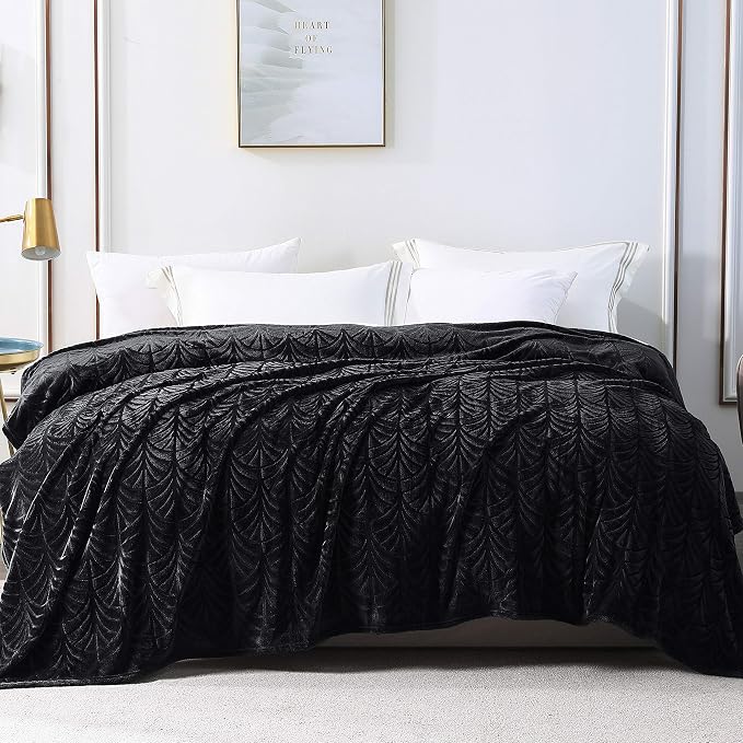 Whale Flotilla Soft Flannel Fleece King Size Bed Blanket, Black | Cozy Lightweight Breathable Coverlet, Plush Fluffy Bedspread, Vintage Pattern Decorative Blanket for Bed All Season, 90"x104"