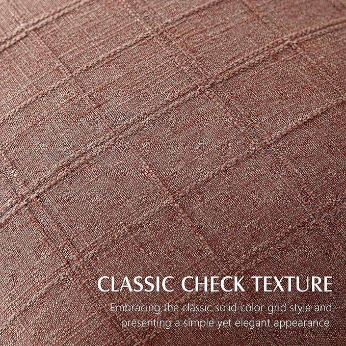 Foindtower Set of 2 Decorative Linen Check Throw Pillow Covers Neutral Farmhouse Vintage Cushion Covers Modern Boho Home Decor for Sofa Chair Couch Bedroom Living Room,22×22 Inch,Autumnal Red