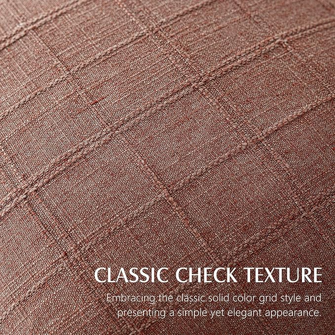 Foindtower Set of 2 Decorative Linen Check Throw Pillow Covers Neutral Farmhouse Lumbar Cushion Covers Modern Boho Home Decor for Sofa Chair Couch Bedroom Living Room,12×24 Inch,Autumnal Red