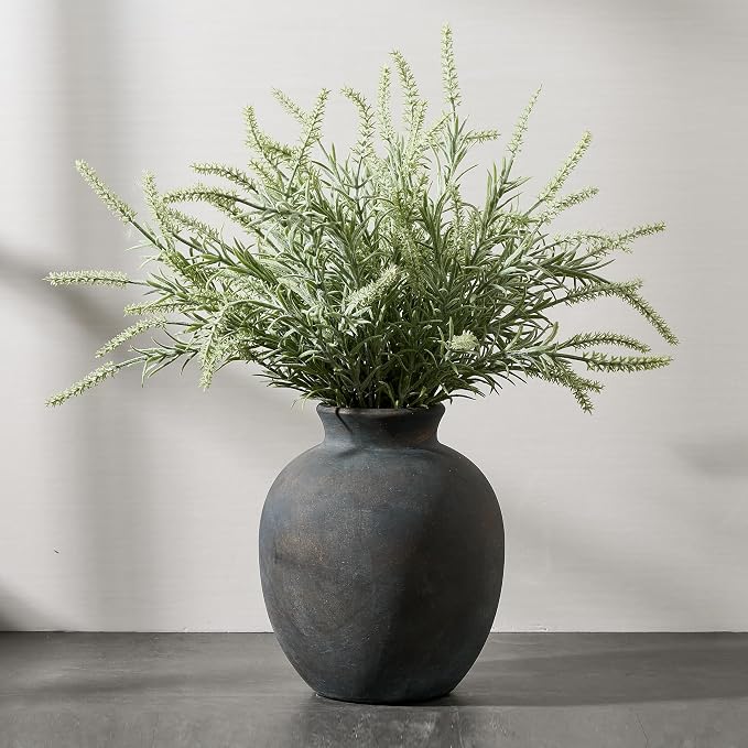SIDUCAL Ceramic Decorative Flower Vase | 7.48 Inch Pottery Rustic Farmhouse Boho Vase for Home Decor, Table, Living Room, Bathroom, Coffee Desk, Shelf, Mantel Decoration, Wedding, Bronze