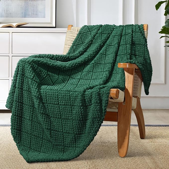 Whale Flotilla Soft Fleece Throw Blanket for Couch, Emerald Green | Jacquard Waffle Blankets for Home Decor, Lightweight and Cozy, All Season Suitable, 50x60 Inch
