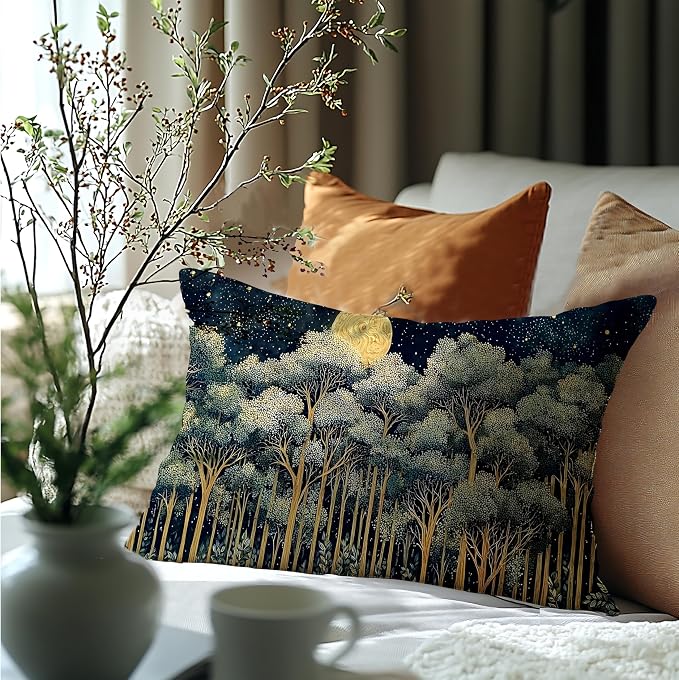 Rustic William Morris Night Forest Green Moon Decor Pillow Covers 20x12,Vintage Botanical Nature Landscape Decorative Throw Pillow Covers for Home Bedroom Living Room