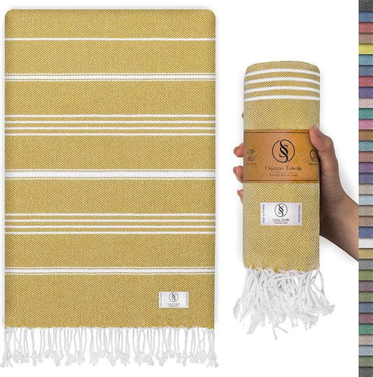Ossano Turkish Beach Towel Quick Dry & Soft Oversized (39" x 71") - Compact, Versatile and Functional as Yoga Mat, Picnic and Travel Blanket, Cruise and Bath Towels - Mustard
