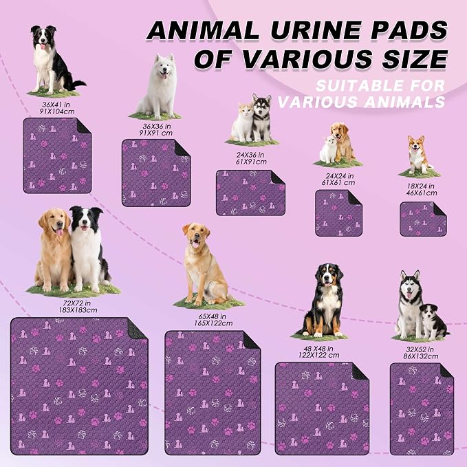 WanpeeGoo Washable Pee Pads for Dogs, Waterproof, 24 x 24 in, 2 Pack, Purp | Super Absorbent, Waterproof and Non-Slip; Washable, Reusable Dog Pads for Crates, Playpens, Floors, Furniture and Travel