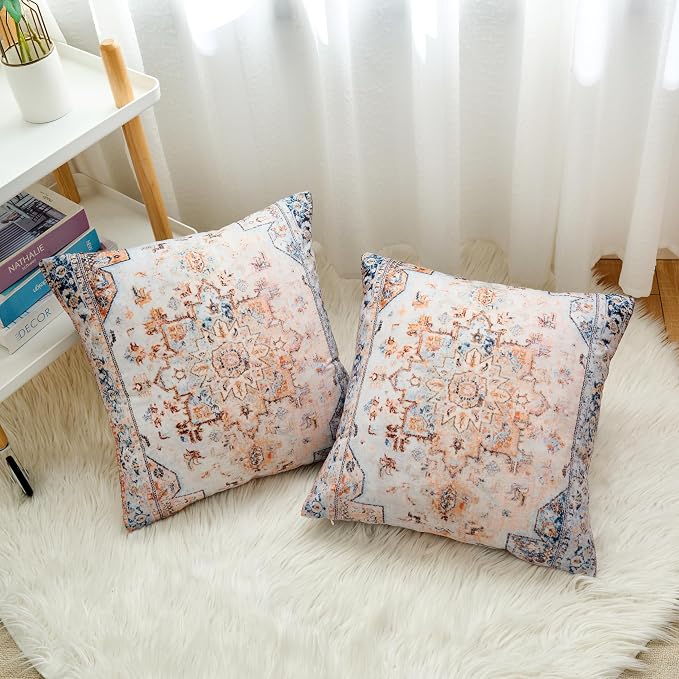 Boho Throw Pillow Covers 22x22 inch Set of 2,Boho Vintage Carpet Pattern Antique Ethnic Decor Double Sided Pattern Cushion Cover Soft Pillow Case Living Sofa Room Bed Square Pillow Cover