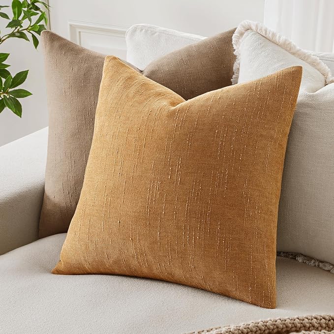 MIULEE 12x20 Inch Lumbar Textured Chenille Throw Pillow Covers Golden Brown | Pack of 2 Decorative Soft Throw Pillows, Solid Textured Cushion Covers, Modern Home Decor for Couch Sofa Bedroom Living Room