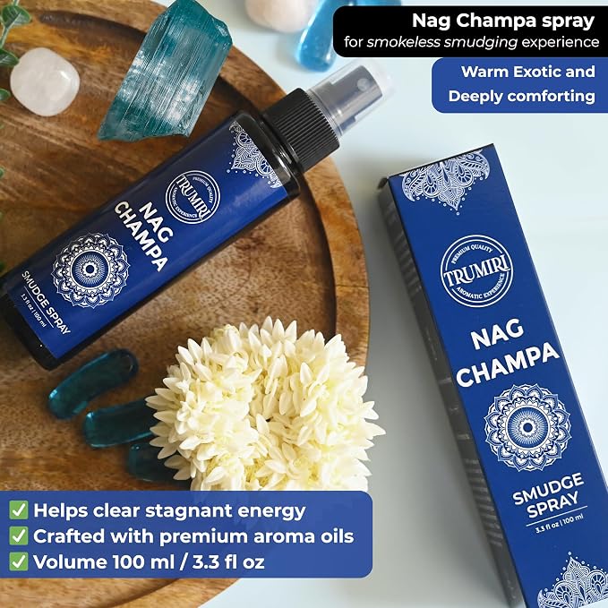 Nag Champa Aura Spray Made with Natural Nag Champa Oil - Essential Oil Air Freshener and Natural Room Spray - Safe On Body and Linen for Spiritual Smudge Rituals