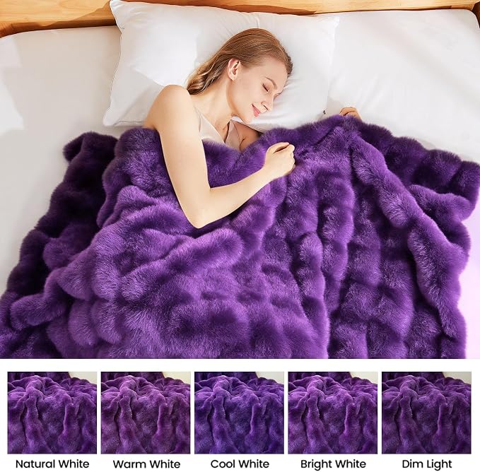 Latepis Purple Throw Blanket for Couch Bubble Cute Soft Warm Faux Fur Blanket for Sofa Bedroom Cozy Blankets for Women Gift Luxury Blankets for Woman Gifts 50''x60'', 860GSM