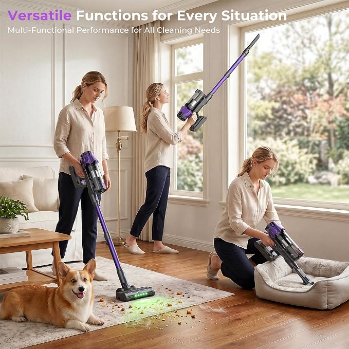 Cordless Vacuum Cleaner for Pet Hair, Powerful Suction, Up to 70Min Runtime | 600W Bushless Motor, Self-Standing, LED Smart Display, Anti-tangle Stick Vacuum Cleaner for Pet Hair, Carpet, Hard Floors