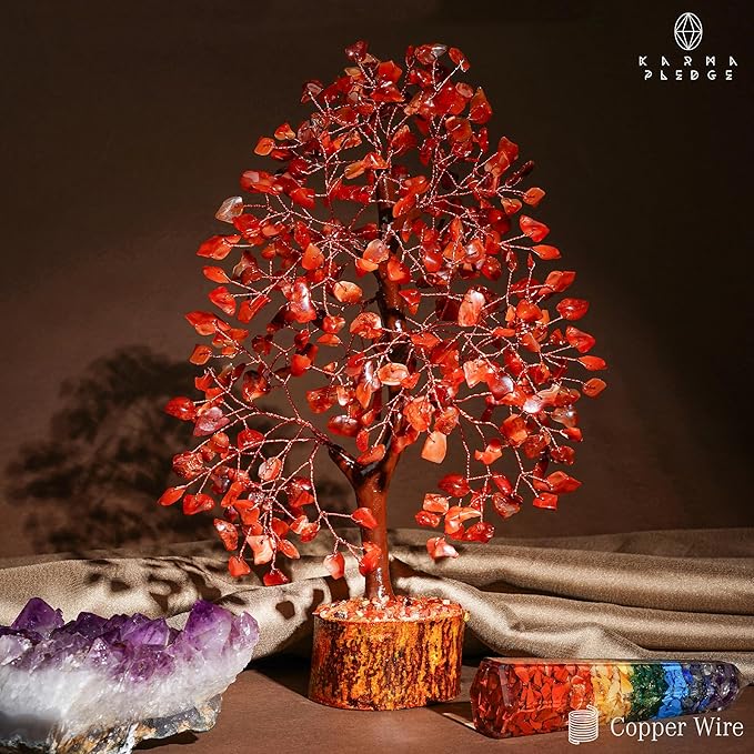 Crystal Tree of Life Birthday Gifts for Women, Men, Handmade Home Decor, Office, Room Decoration, Carnelian Reiki Healing Crystal Chakra Tree for Money, Good Luck Gifts for Her, Mom & Dad