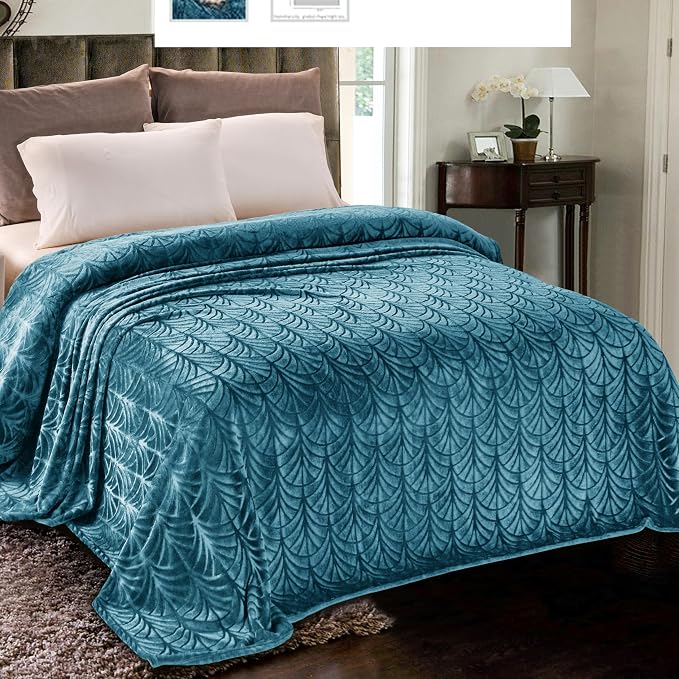Whale Flotilla Soft Flannel Fleece King Size Bed Blanket, Teal | Cozy Lightweight Breathable Coverlet, Plush Fluffy Bedspread, Vintage Pattern Decorative Blanket for Bed All Season, 90"x104"