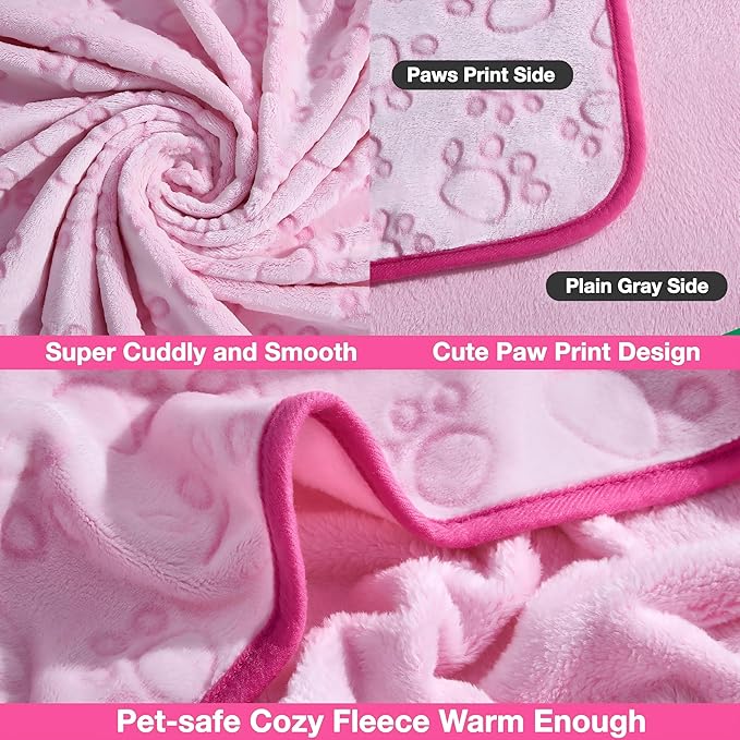 Stuffed Premium Soft Dog Blanket, with Flannel Pink Cute Paw Print, Cat Blanket Puppy Supplies Dog Products Stuff Essentials(Pink 32x40 inches)