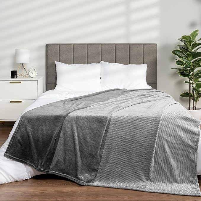 PAVILIA Gray Ombre Fleece Throw Blanket for Couch Sofa Bed, 50x60 | Gradient, Soft Plush Flannel Fleece, Lightweight Accent Blanket, Warm All Season, Machine Washable, Cozy Decor Gift