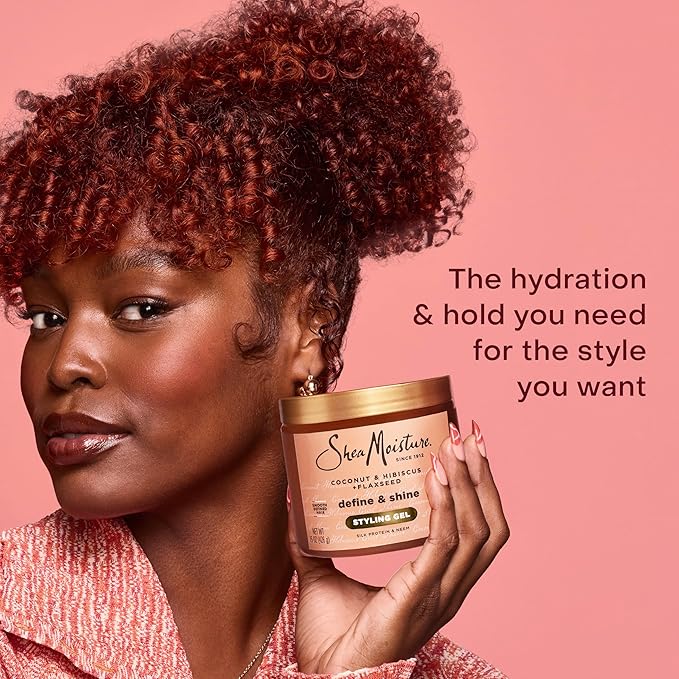 SheaMoisture Define&Shine Styling Gel+Flaxseed 12ct Coconut&Hibiscus Hydrates,Holds Your Style All Day Infused With Glycerin,CoconutOil an Invigorating Sweet Scent ParabenFree Frizz Control Gel 15OZ