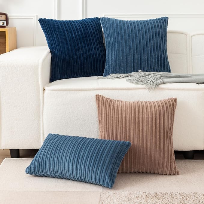 UGASA 12x24 Inch Pillow Cover Pack of 1 Soft Boho Stripe Corduroy Long Rectangular Lumbar Cushion Cover Farmhouse Decorative Throw Pillowcase for Bed, Couch, Sofa, Bedroom, Living Room, Dusty Blue