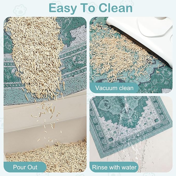 Glittme Cat Litter Mat, 33"x22" Non-Slip Washable Trapping Mat for Cats | Litter Trapping Mat With Thick PVC Coil To Catch Scatter, Soft On Paws And Waterproof Bottom To Protect Floors