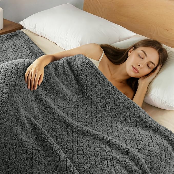 Exclusivo Mezcla Soft Fleece Queen Size Blanket for Bed, Dark Grey | Jacquard Lightweight Cozy Bed Blanket, Breathable Decorative Fuzzy Textured All Season Use, 90x90 Inches