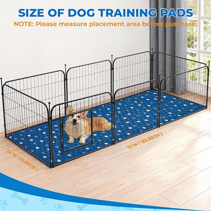 Fostanfly Non Slip Washable Dog Pee Pads, 24"x72" (2x6ft)-1 Pack, Blue | Reusable Puppy Pee Pads with Great Urine Absorption, Dog Mats for Whelping, Potty, Runner Rug for Hallway, Entryway, Bedroom