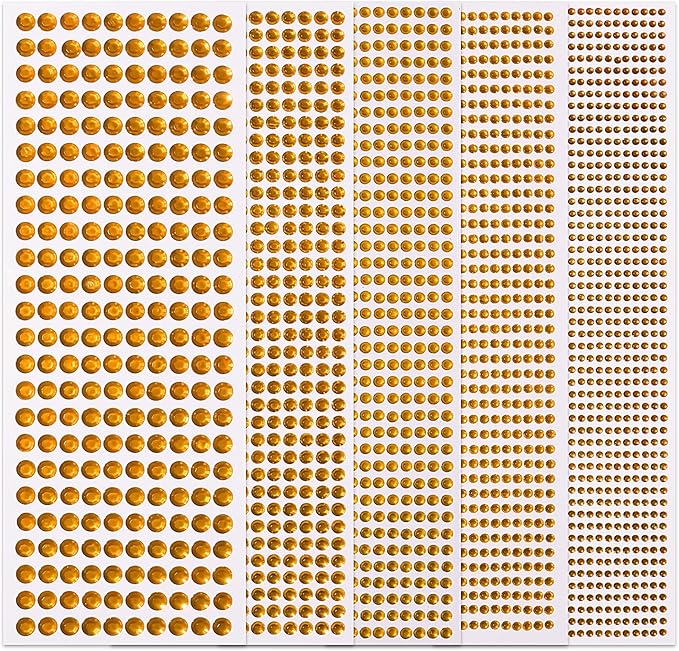 3555pcs Self Adhesive Face Gems for Makeup, Festival Jewels, Hair Gems, Rhinestone Stickers for Face, Eye, Makeup, Nail, Body, Crafts 5sheets (gold-3/4/5/6/8mm)
