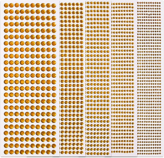3555pcs Self Adhesive Face Gems for Makeup, Festival Jewels, Hair Gems, Rhinestone Stickers for Face, Eye, Makeup, Nail, Body, Crafts 5sheets (gold-3/4/5/6/8mm)